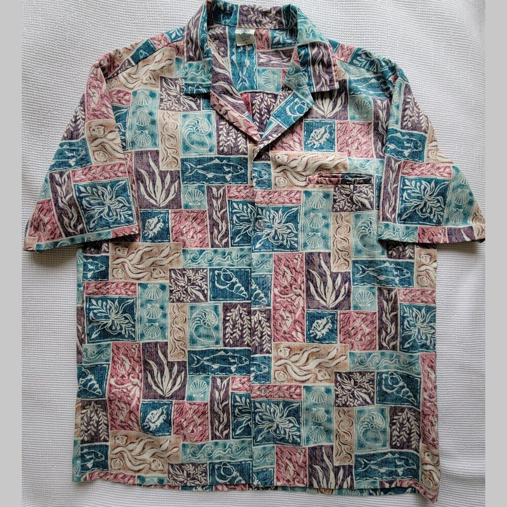 ROYAL CREATIONS Colorblock Tropical Button Down Shirt Size L Made in Hawaii Camp